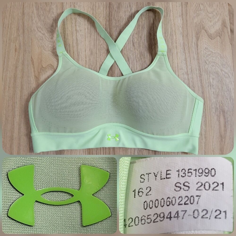 Under Armour Infinity Mid Padded Green Sports Bra Medium 1351990 High Impact Gym
